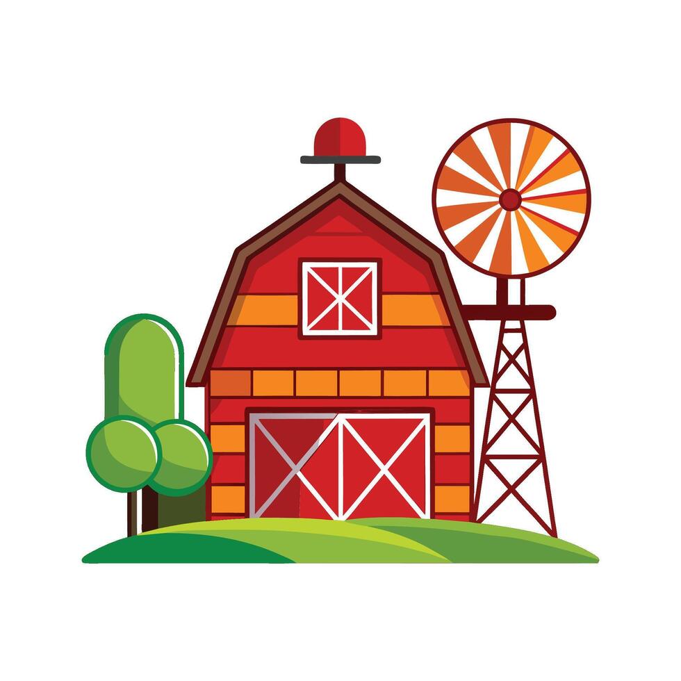 Red Barn with Windmill Illustration vector