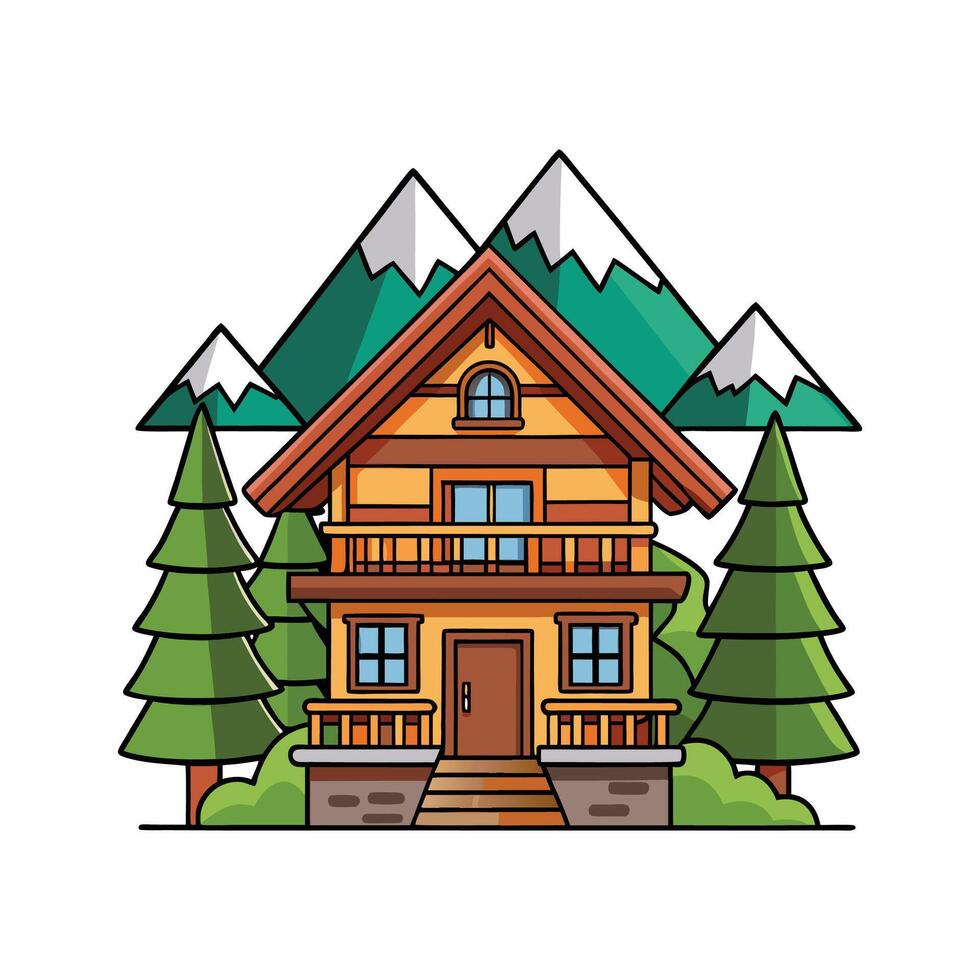 Swiss Chalet with Window Shutters vector