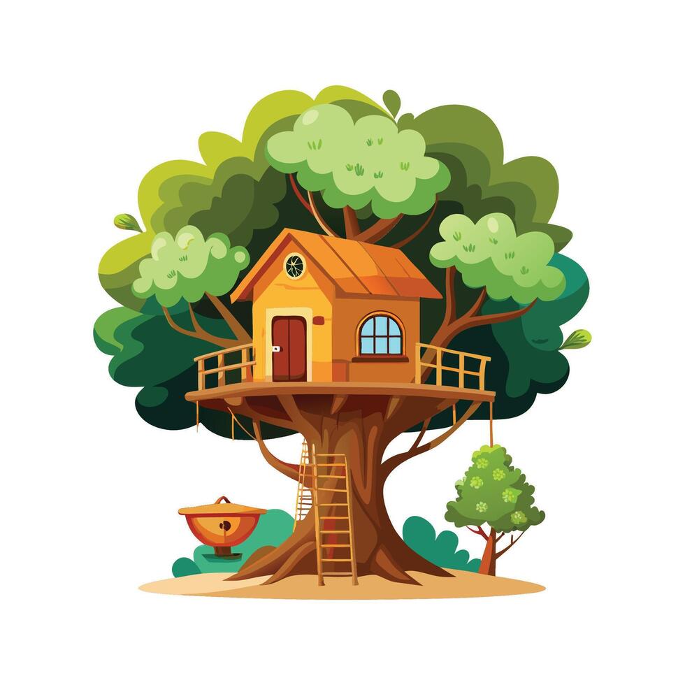 Treehouse with Rope Bridge Illustration vector