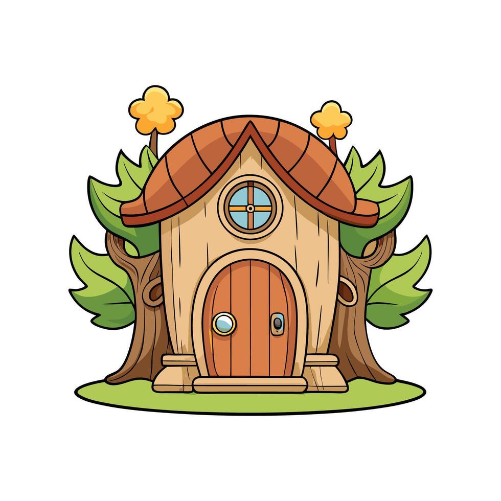 Unique Tree Stump House with Door Design vector