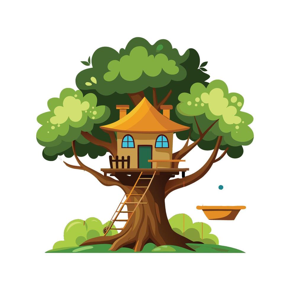 Charming Treehouse with Rope Bridge vector