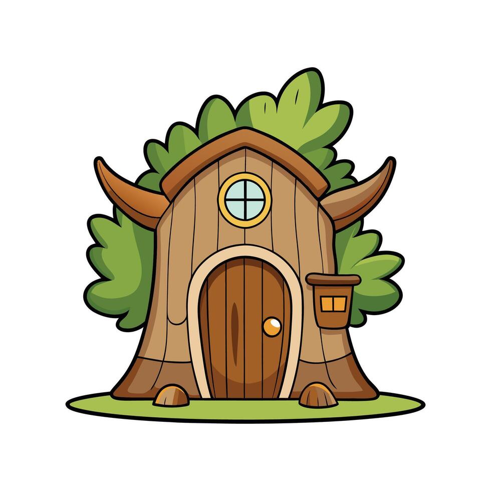 Unique Tree Stump House with Door vector