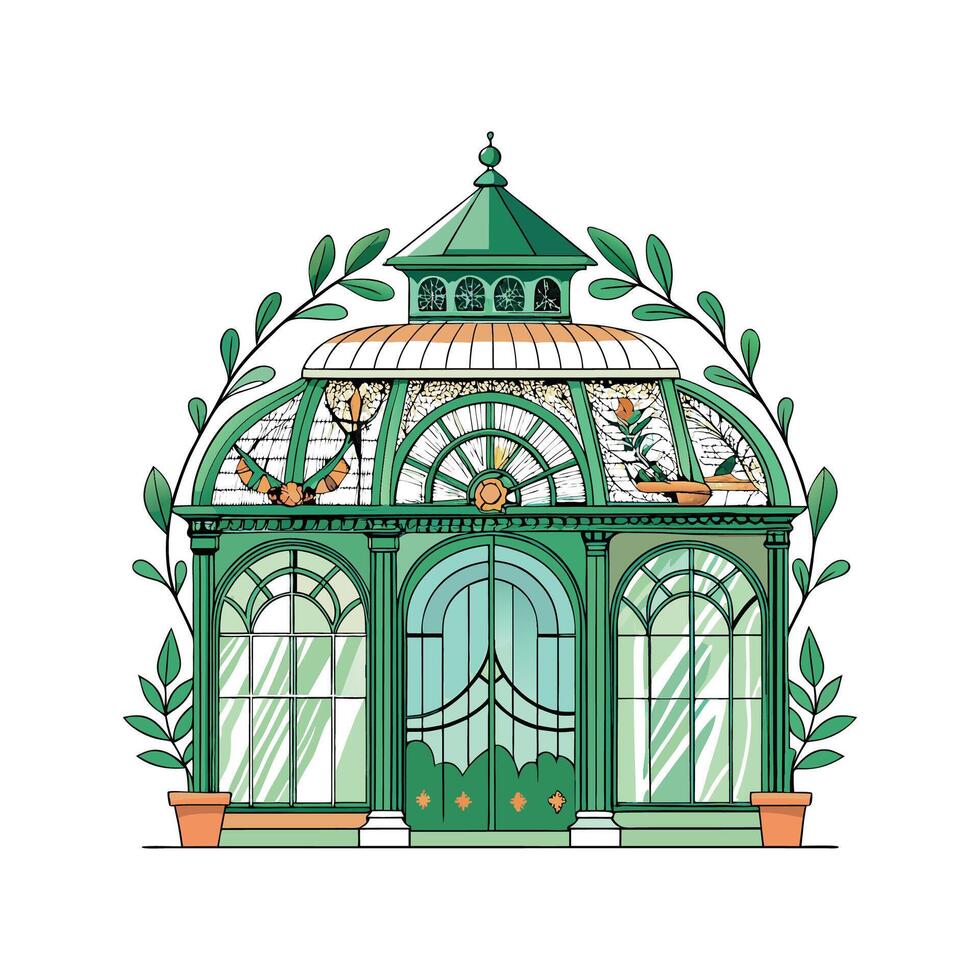 Victorian Greenhouse with Glass Panels vector