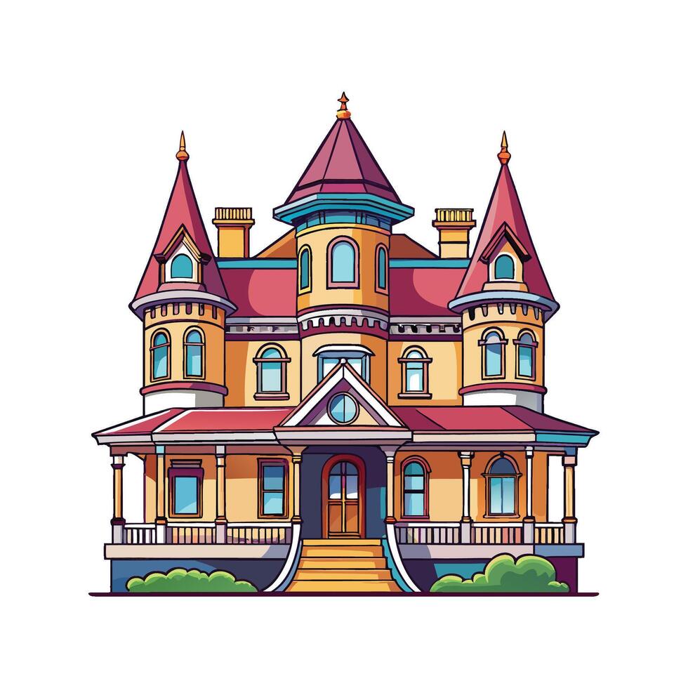 Victorian Mansion with Wraparound Porch vector