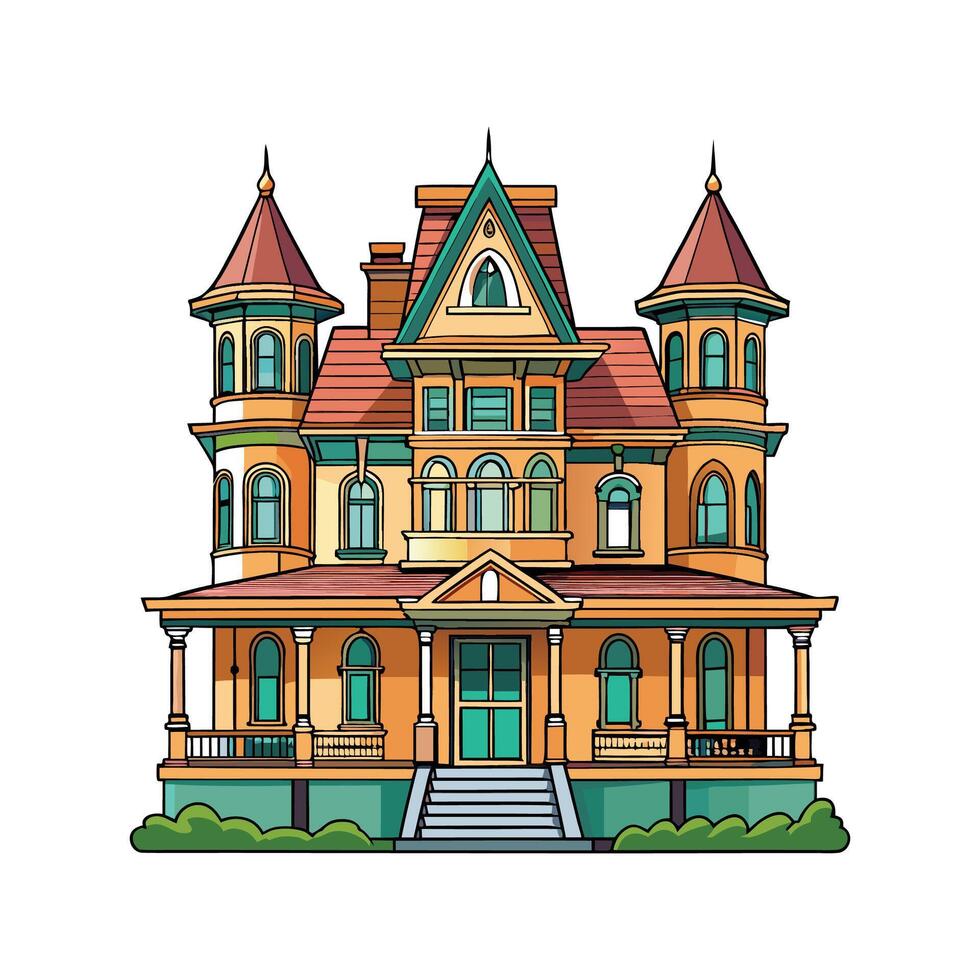 Victorian Mansion with Iron Railings vector