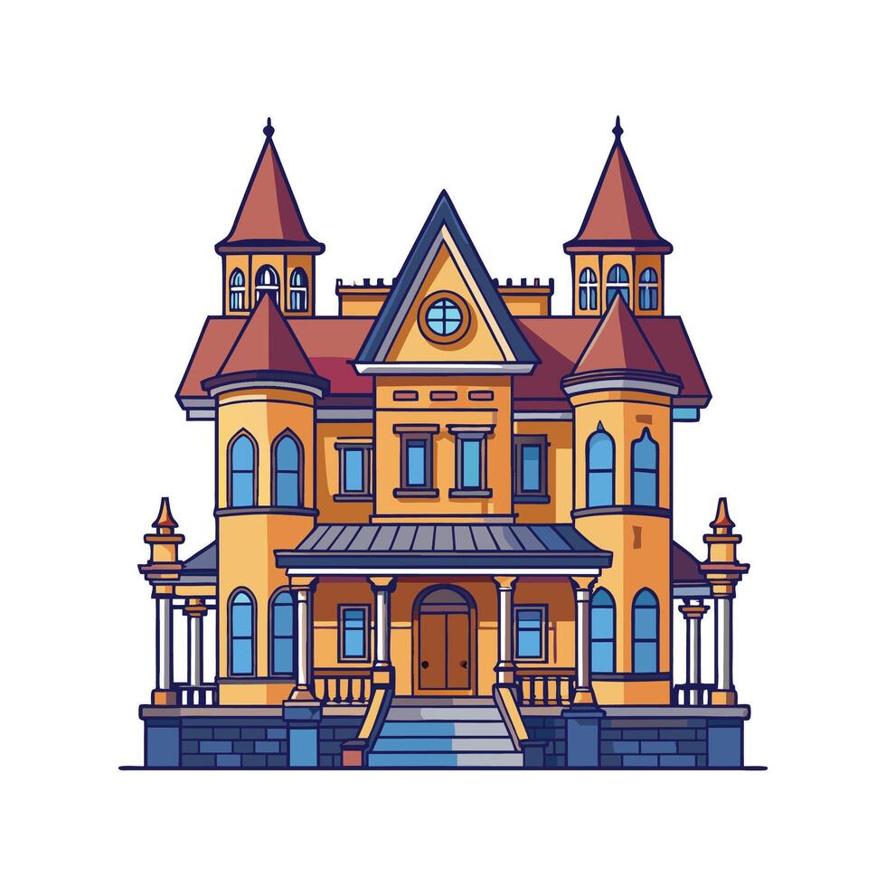 Elegant Victorian Mansion with Iron Details vector