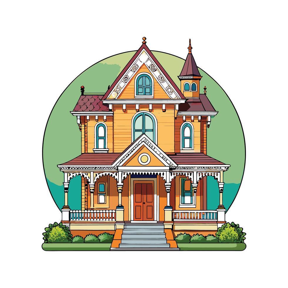 Stylish Victorian Mansion with Porch vector
