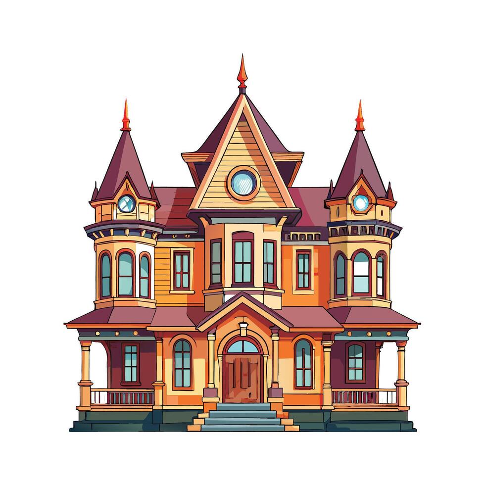 Victorian Mansion with Ornate Windows vector