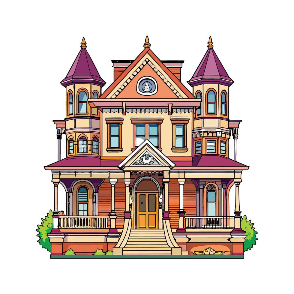 Unique Victorian Mansion with Porch Design vector