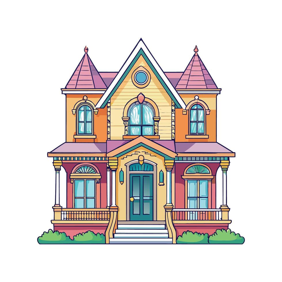 Unique VictorianStyle House with Detailing vector