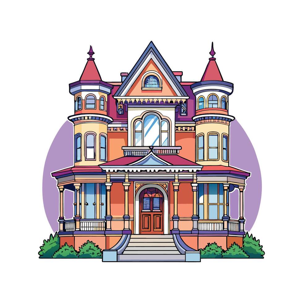 Elegant Victorian Mansion with Porch vector