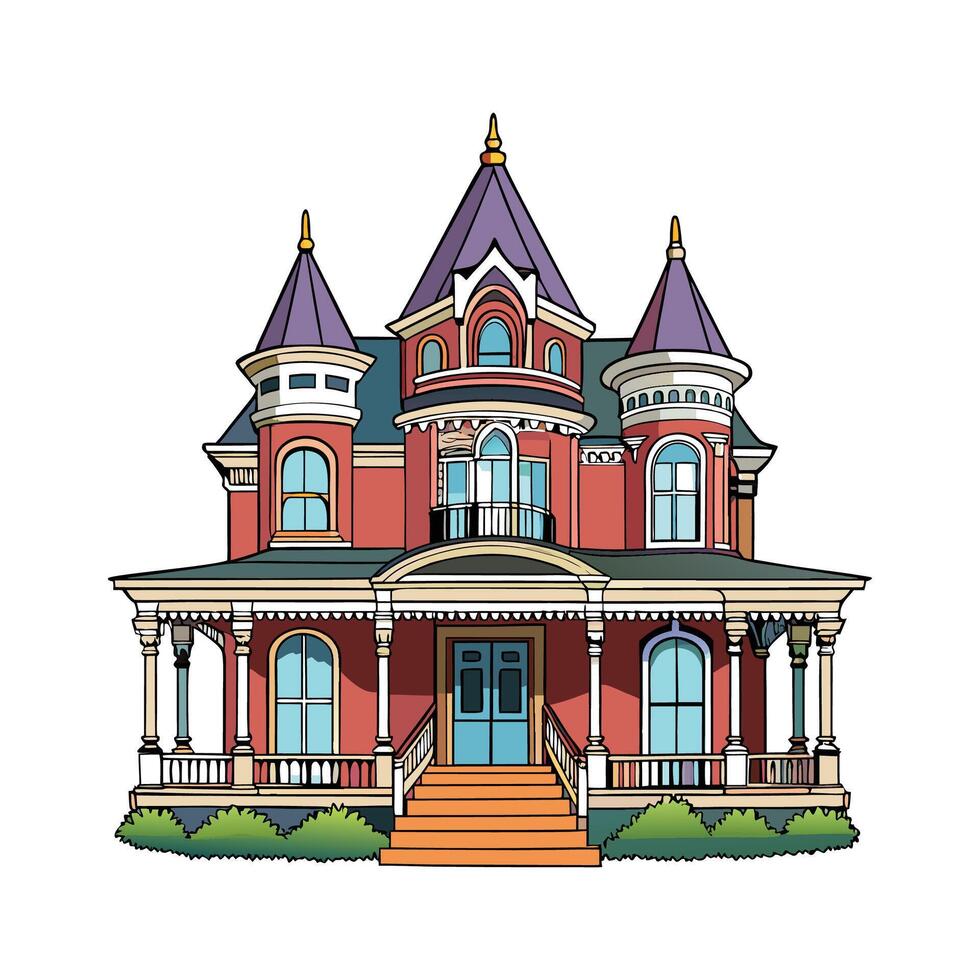 Elegant Victorian Mansion with Porch. vector