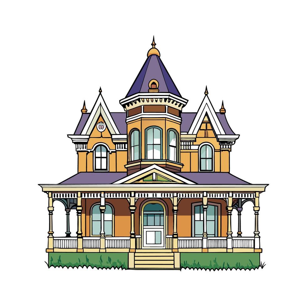 Stylish Victorian Mansion with Porch. vector