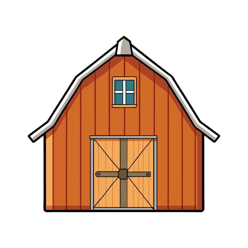 Unique Wooden Barn with Open Double Doors. vector