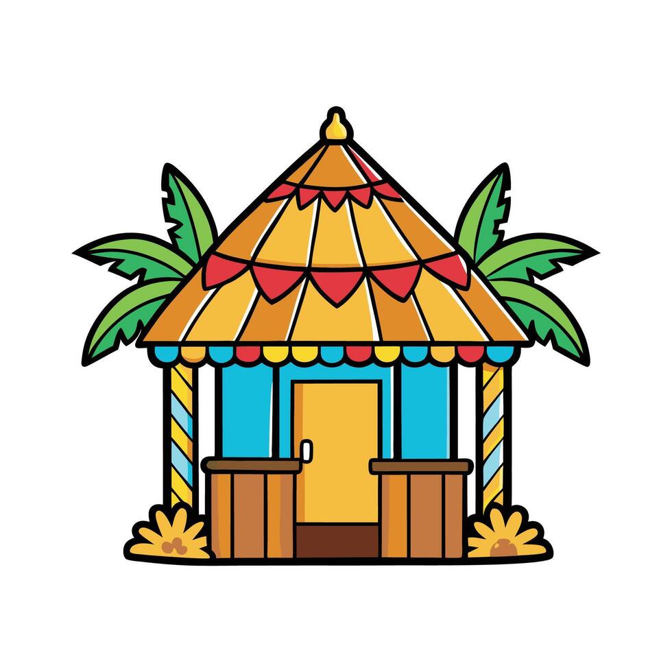 Creative Beach Hut with Driftwood Walls. vector