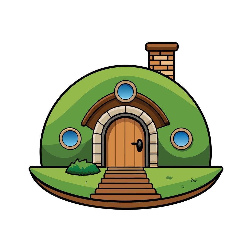 Hobbit House Design Built into Hill. vector
