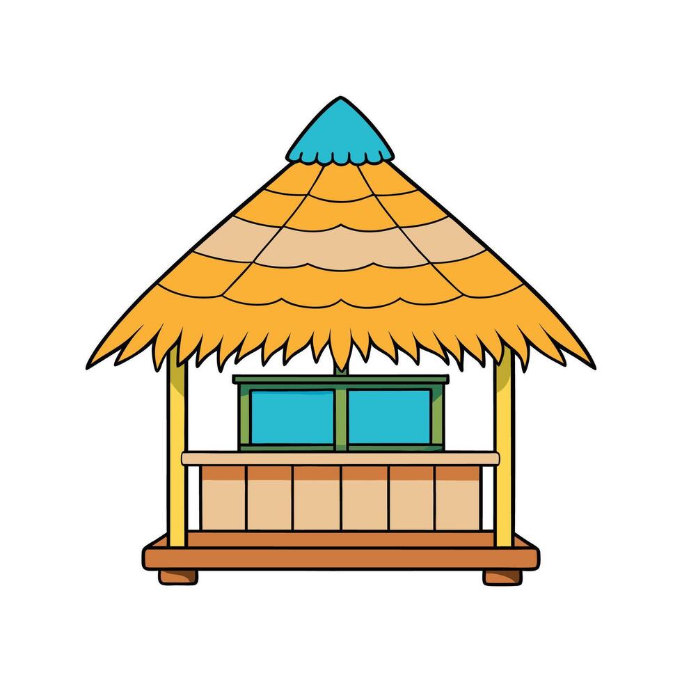 Creative Beach Hut with Straw Roof Design. vector