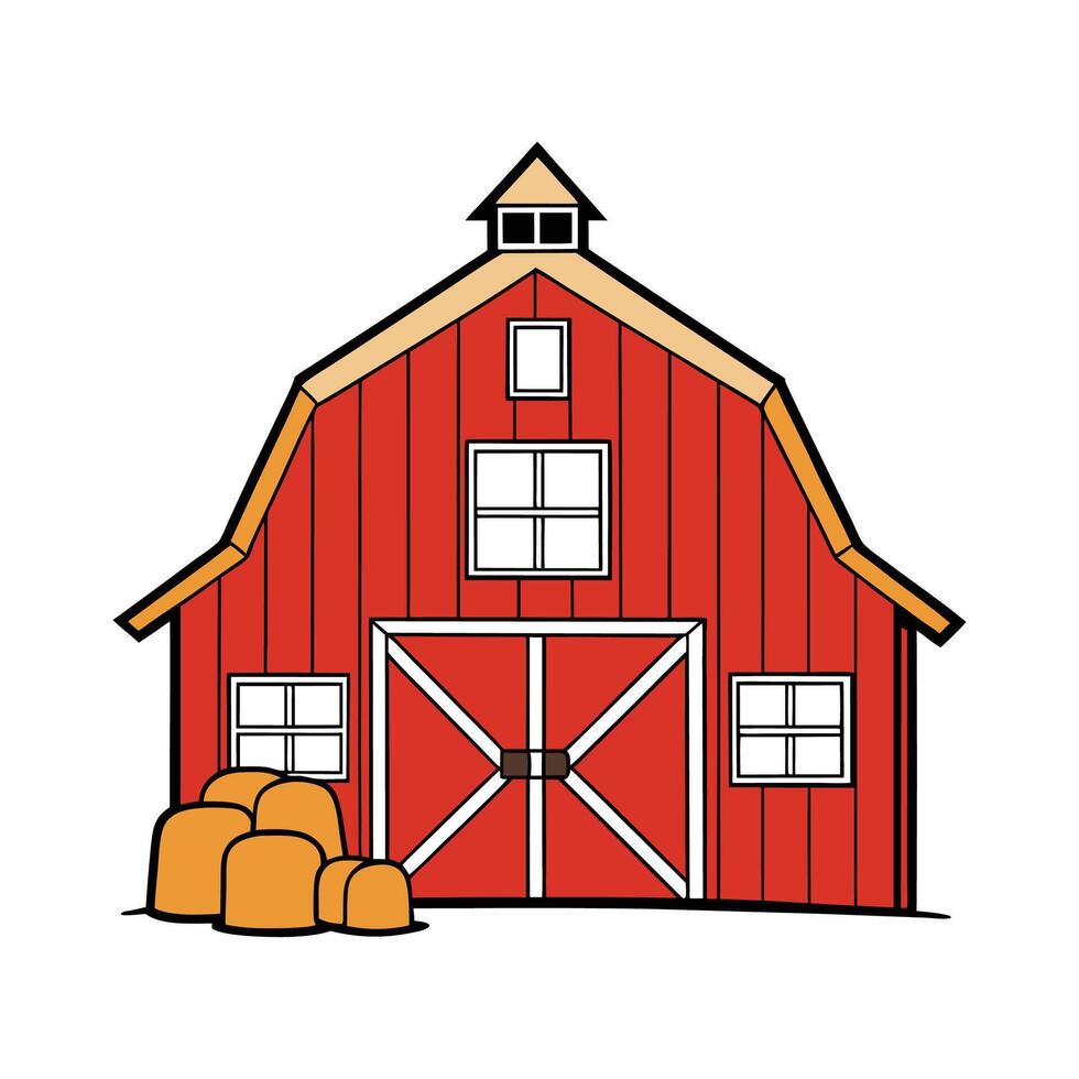 Unique Red Barn with White Trim Design. vector