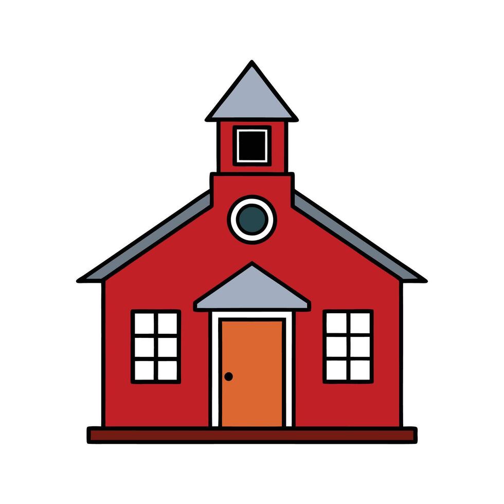 Unique Red Schoolhouse with Bell Tower. vector