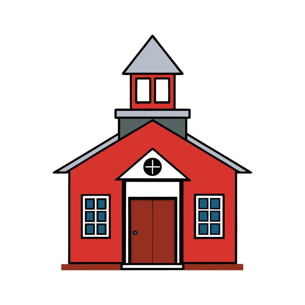 Red Schoolhouse with Bell Tower Design. vector