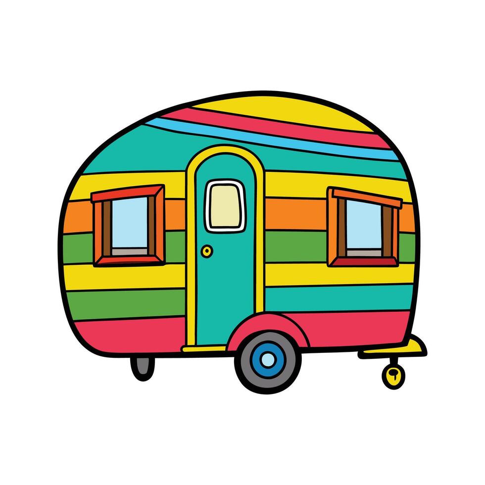 Bright Striped Caravan Design Illustration. vector