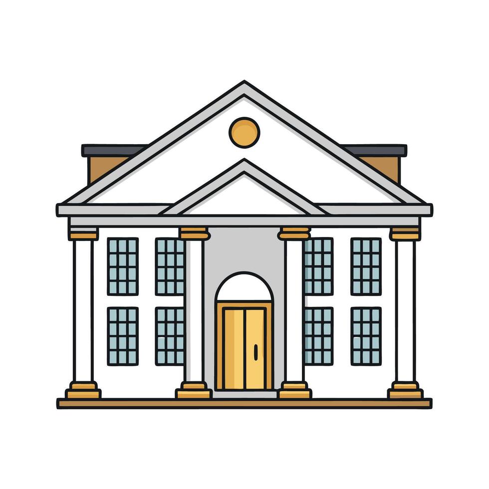 Elegant White Colonial House with Pillars. vector