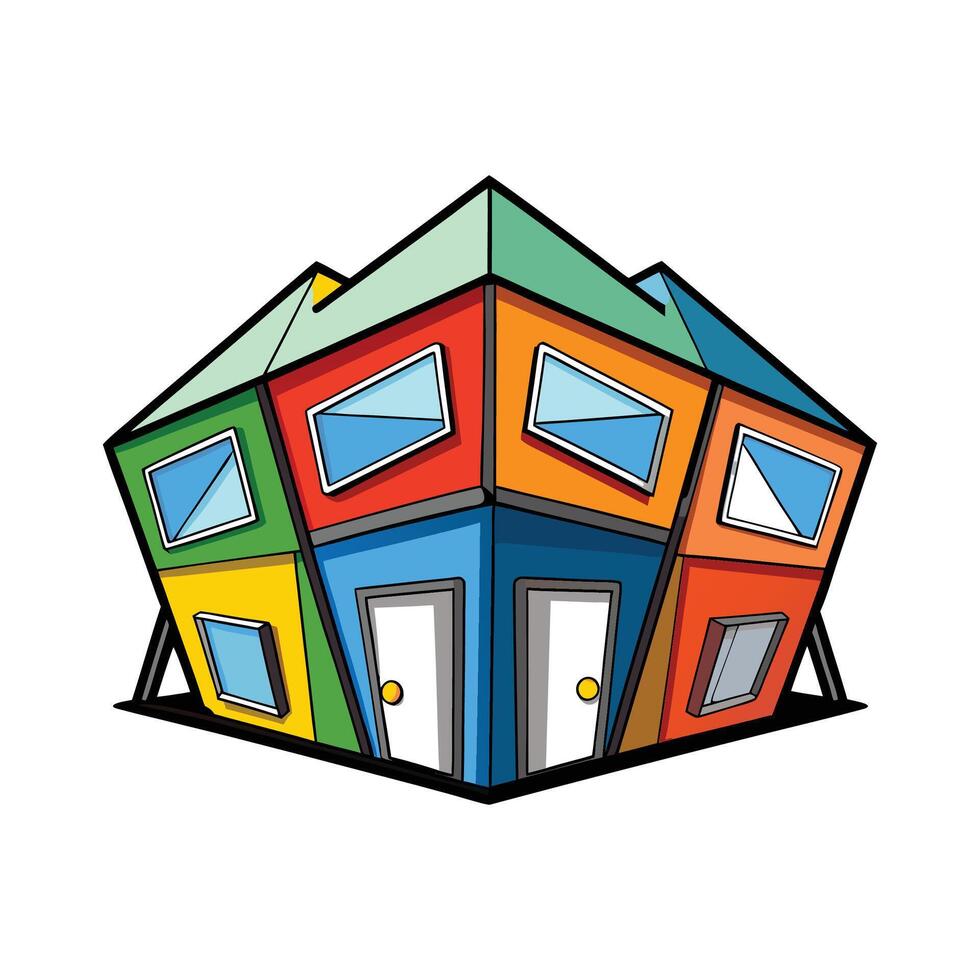 Funky Modular Home with Bright Panels. vector