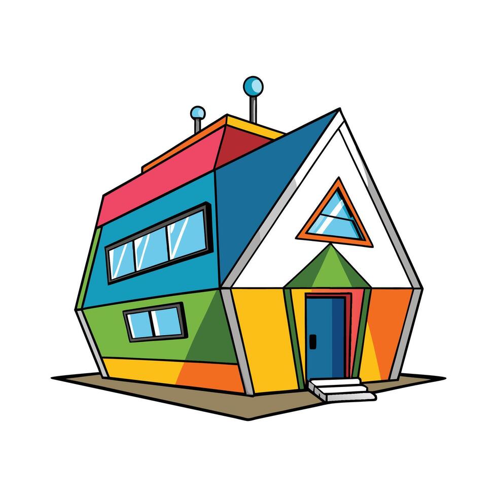 Unique Funky Modular Home with Bright Panels. vector