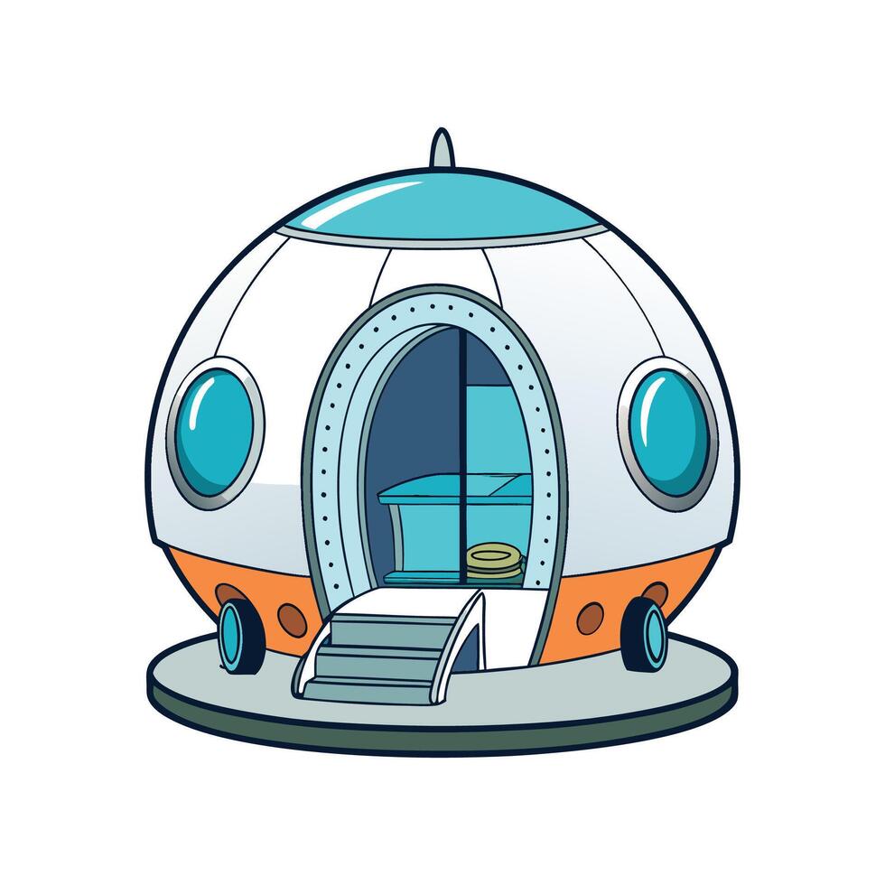 Futuristic Pod House with Curved Glass Walls. vector