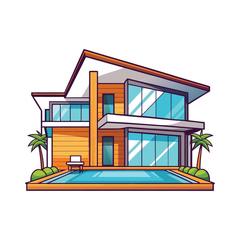 Elegant Luxury Villa with Scenic Poolside. vector