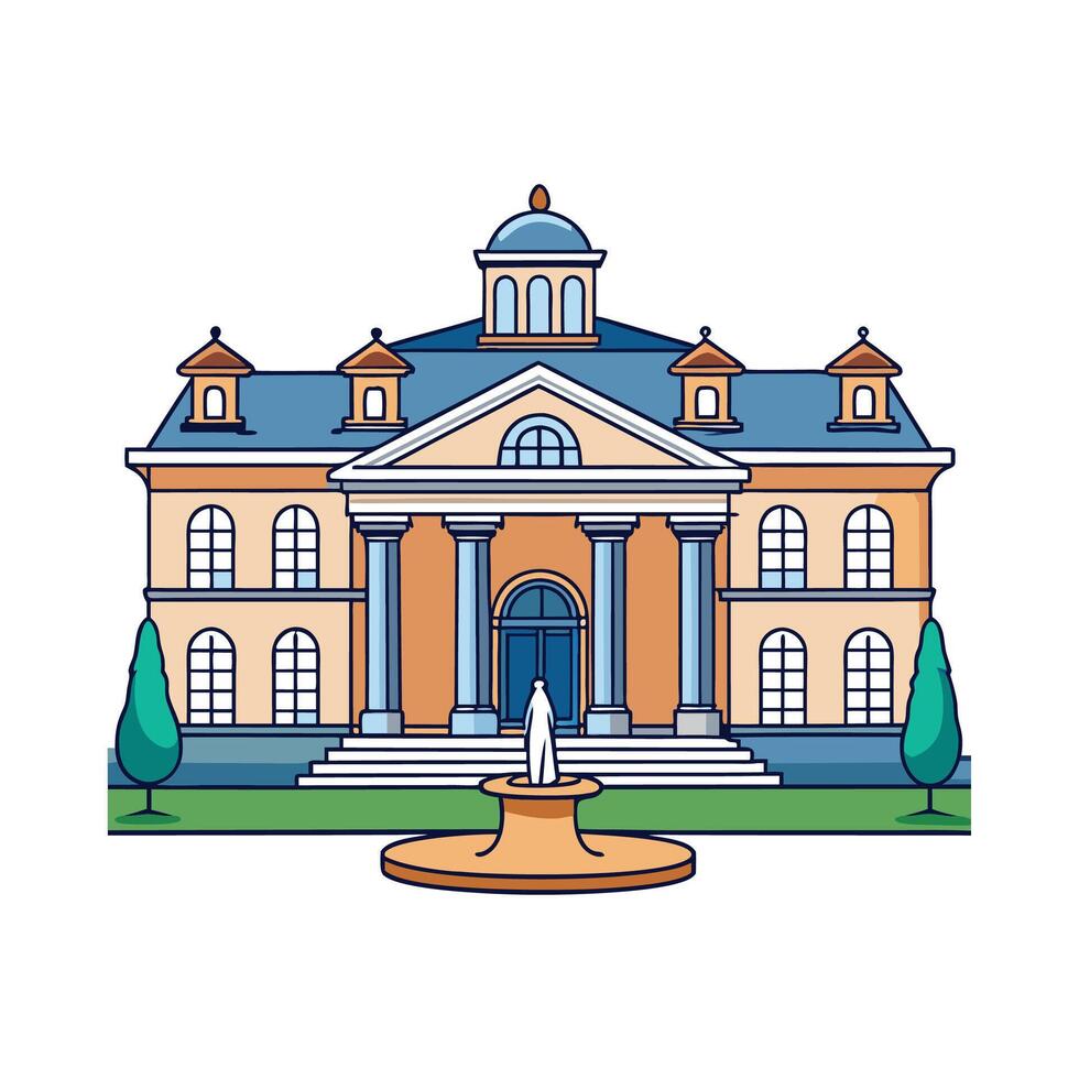 Luxurious Mansion with Stunning Fountain Design. vector