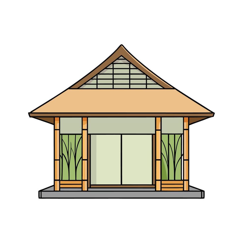 Elegant Japanese Zen House with Bamboo. vector