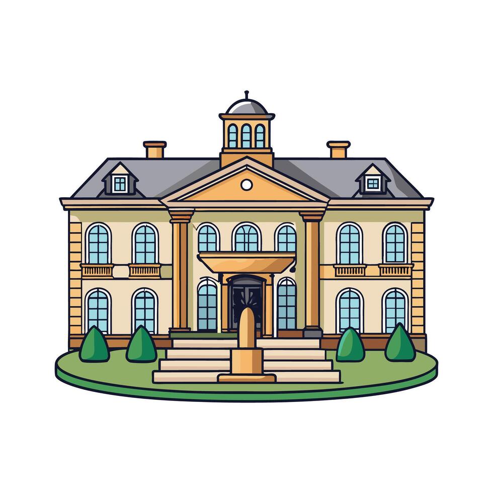 Stunning Luxury Mansion with a Fountain. vector