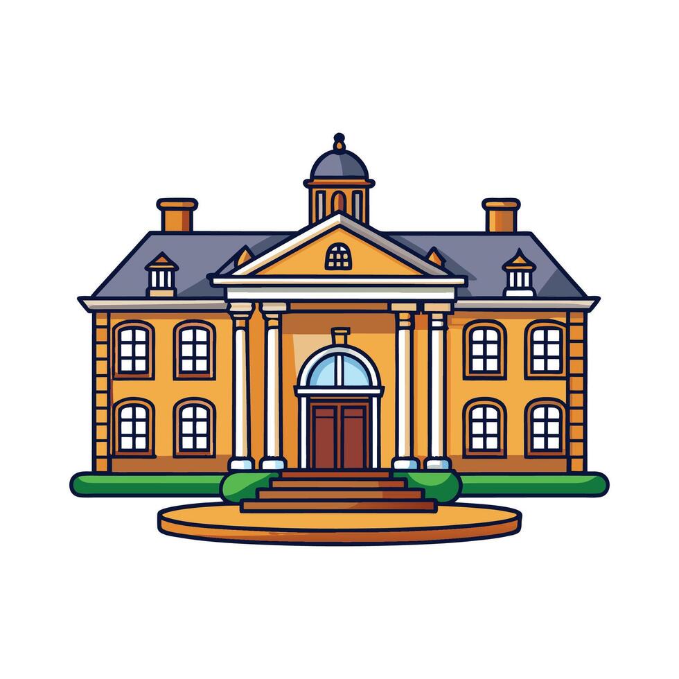 Charming Luxury Mansion Design with Fountain. vector