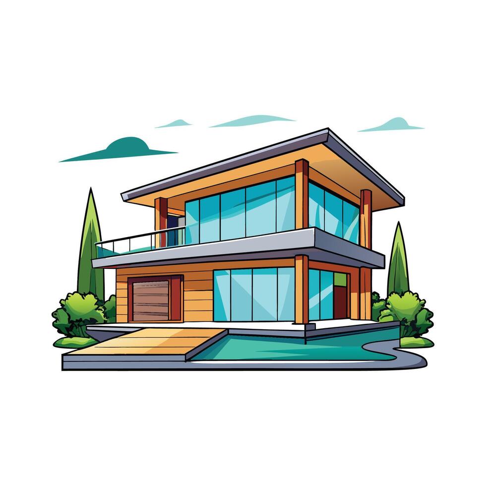 Charming Luxury Villa with Poolside View. vector