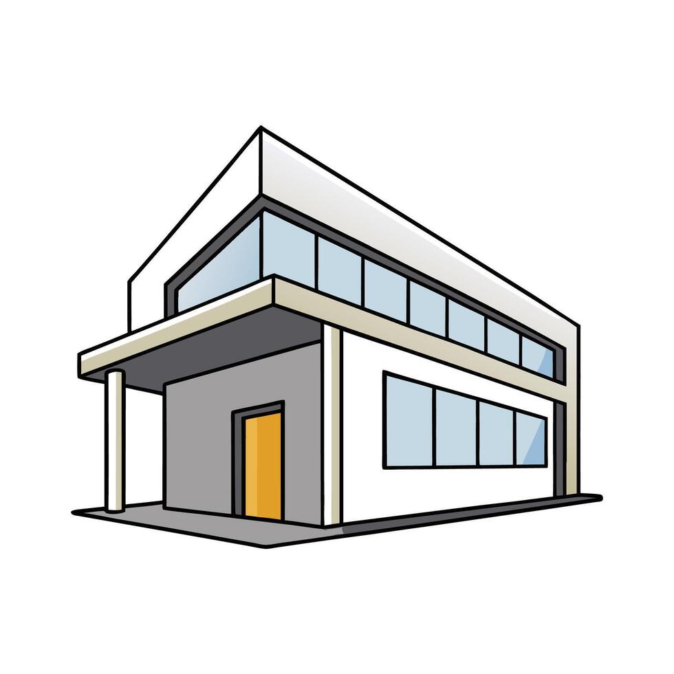 Minimalist Concrete House with Flat Roof. vector