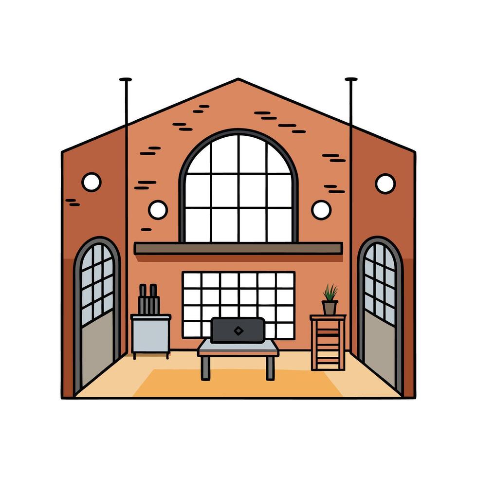 Charming Urban Loft with Large Windows. vector