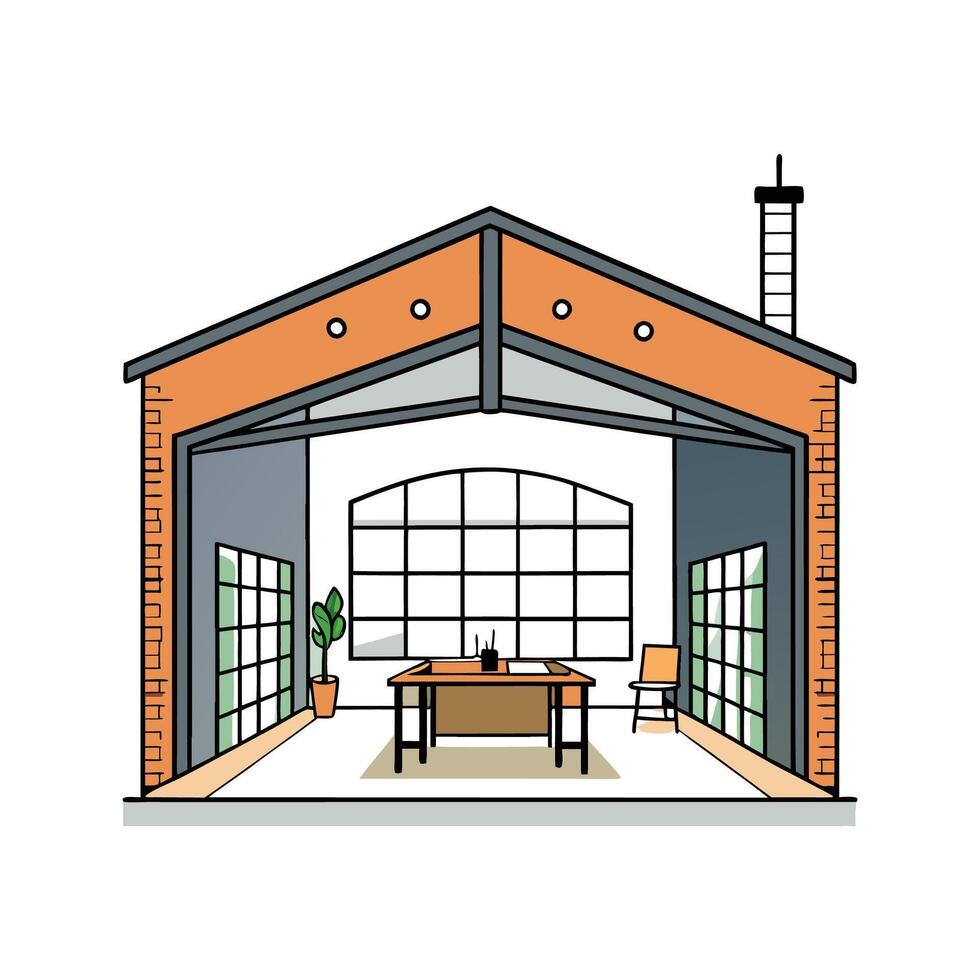 Modern Urban Loft with Large Windows Design. vector