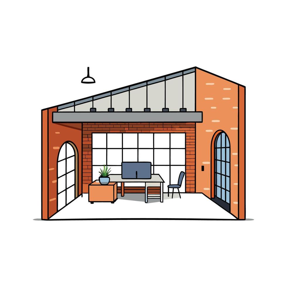 Unique Urban Loft Design with Large Windows. vector