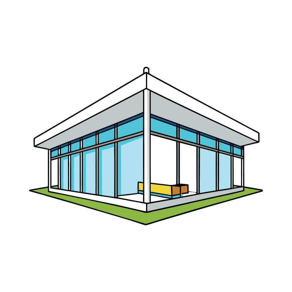 Stylish Modern Glass House with Flat Roof. vector
