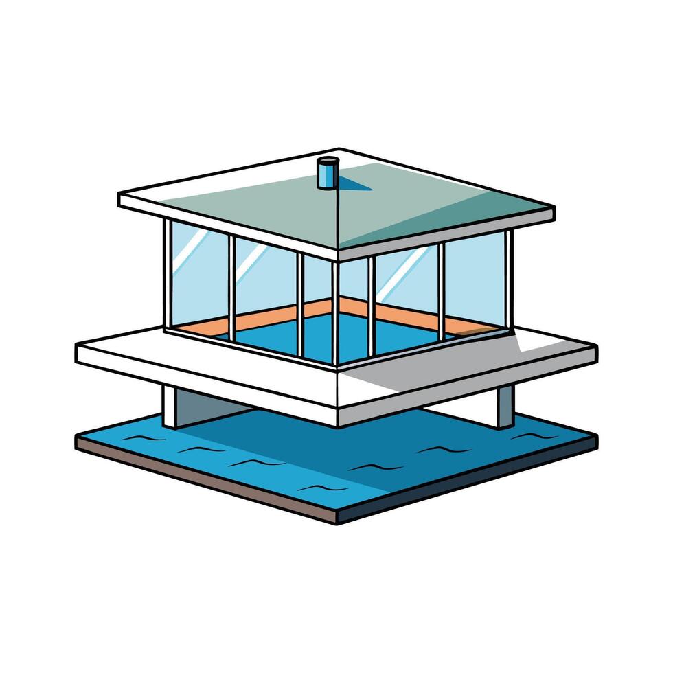 Floating Platform Design of Modern Glass House. vector
