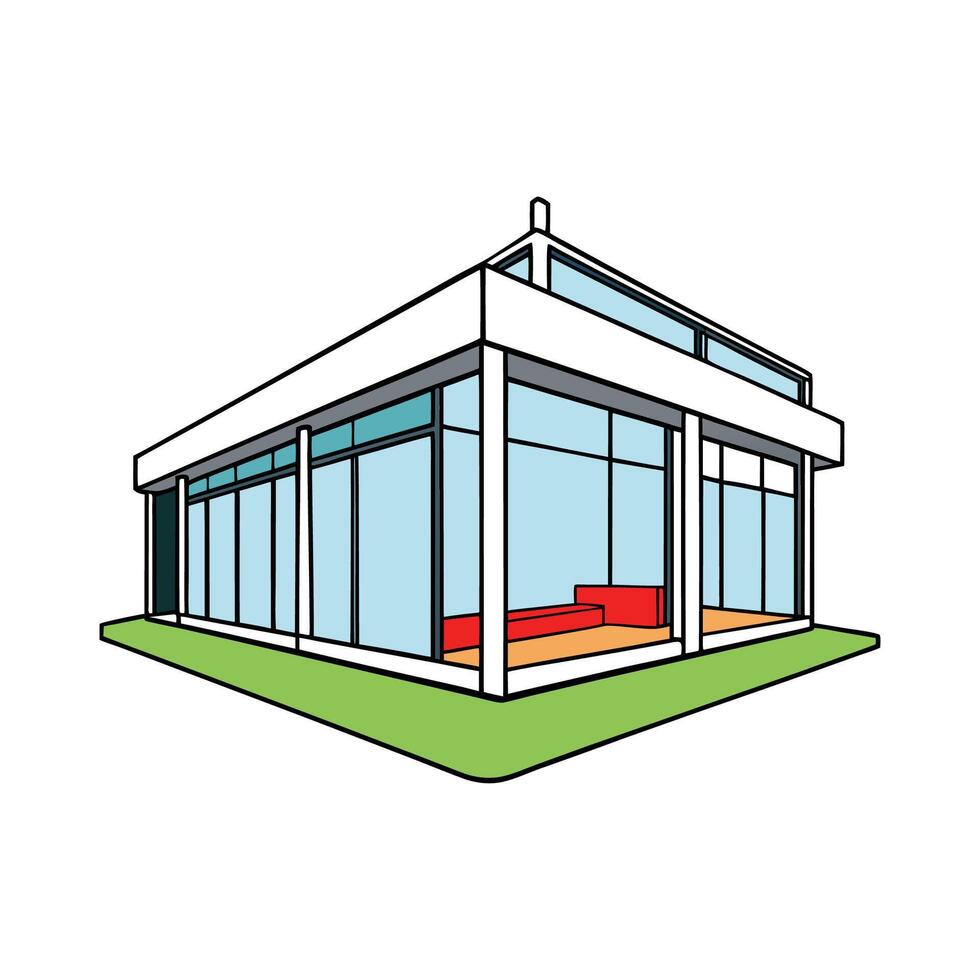 Beautifully Designed Modern Glass House. vector