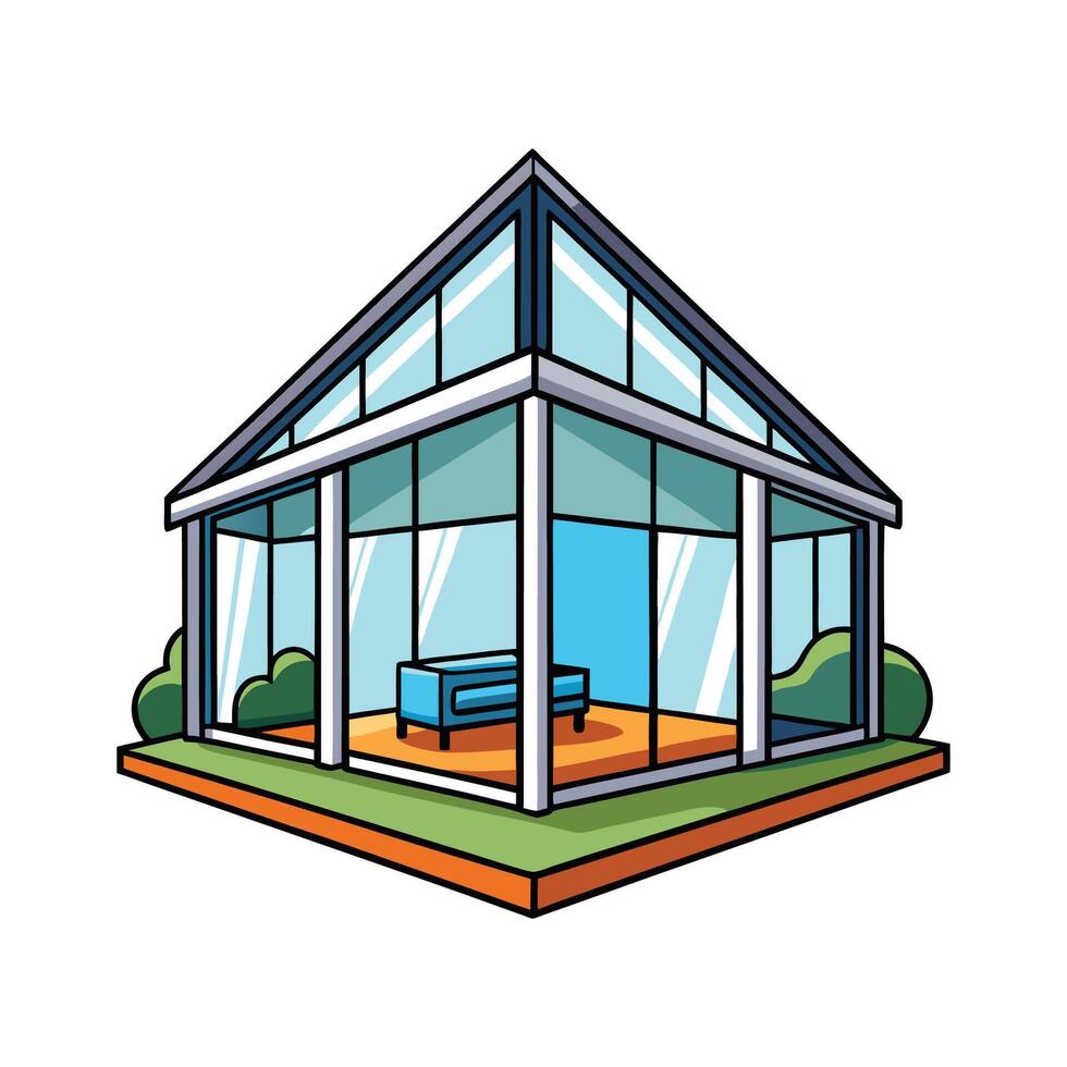 Elegant Open Floor Plan Glass House. vector