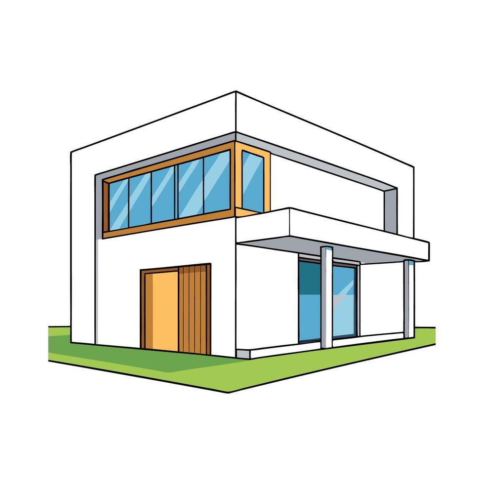 Stylish Large Window Minimalist House. vector