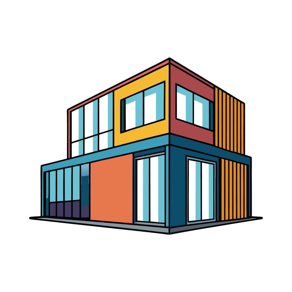 Charming Modern Shipping Container Home. vector
