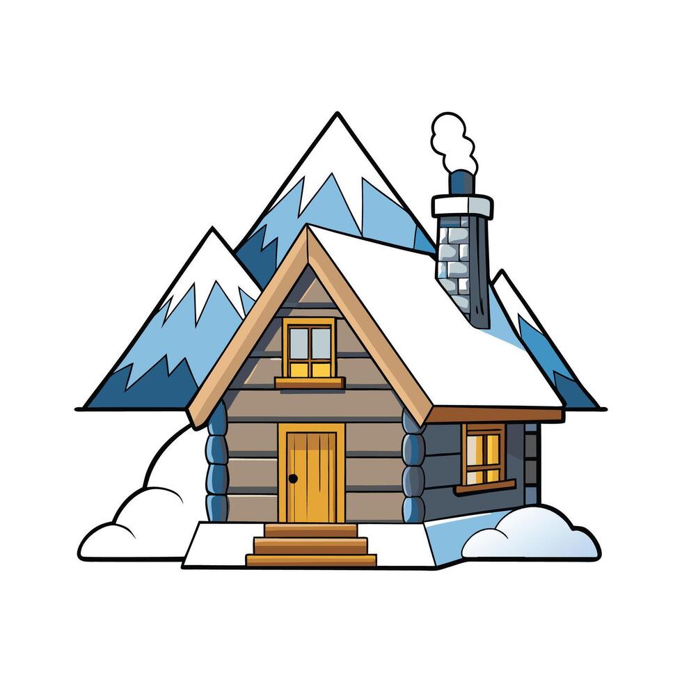 Charming Mountain Cabin with Snowy Roof. vector