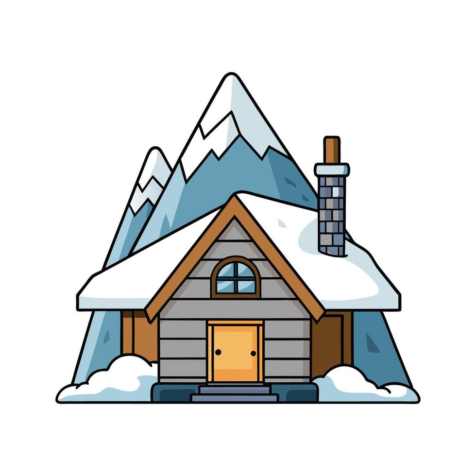 Unique Mountain Cabin with Snowy Roof. vector