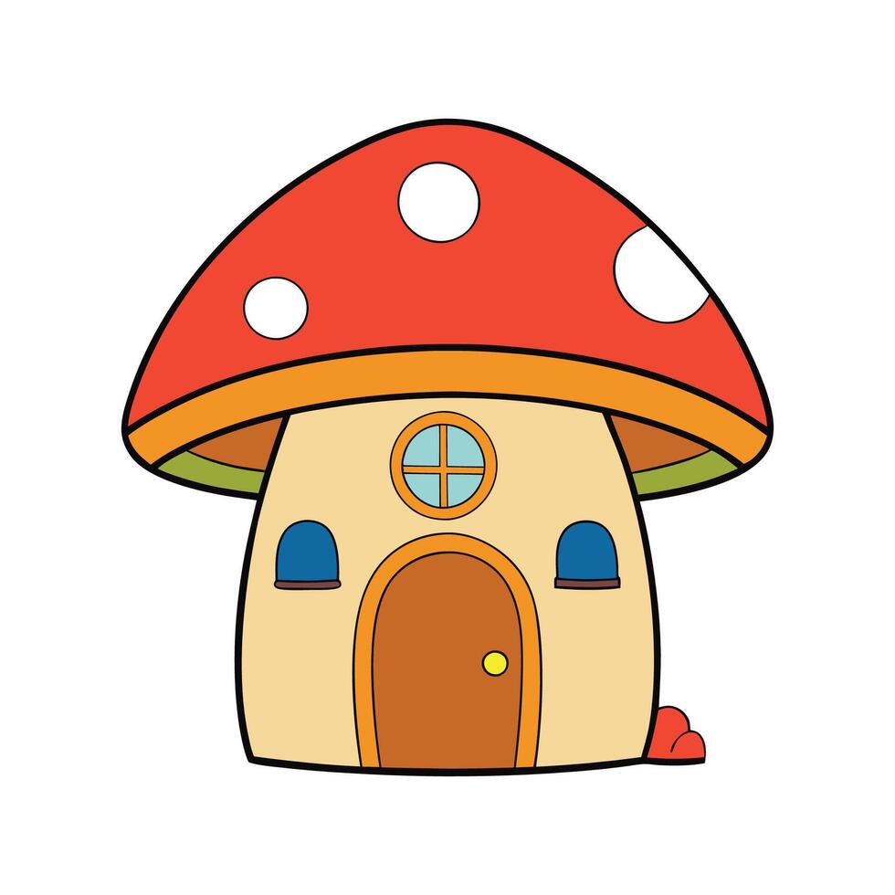 Charming Mushroom House with Wooden Door. vector