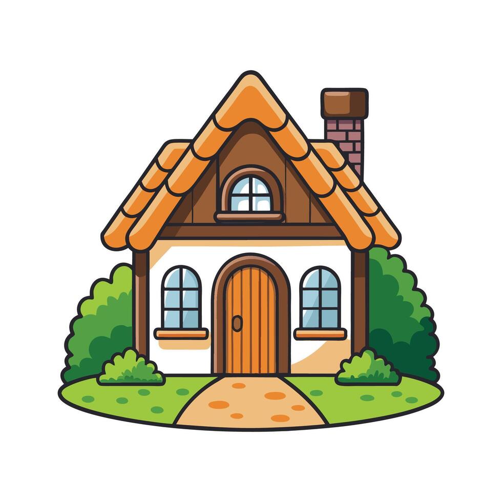 Beautiful Old English Cottage with Pathway. vector