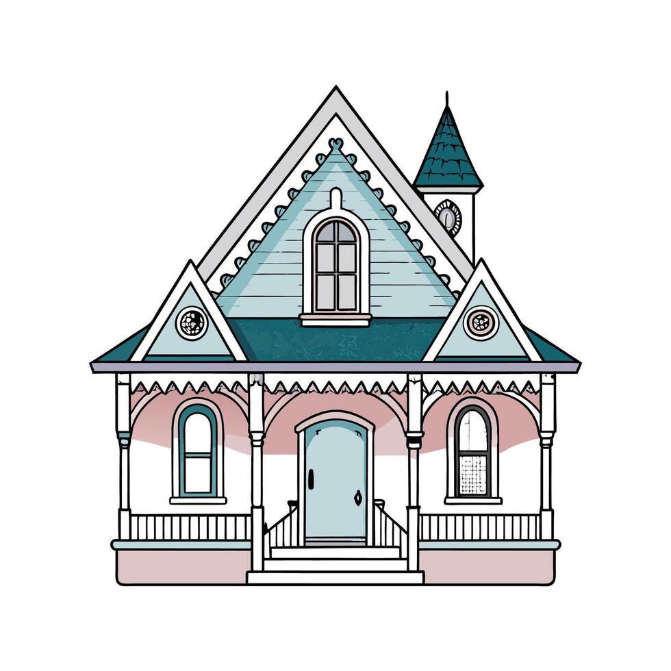 Charming Victorian House with Lace Trim. vector